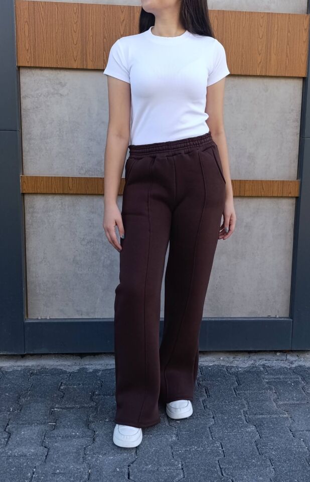 Bol Paça Cepli 3 İplik İçi Polarlı Şardonlu Eşofman Altı