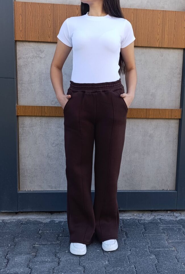 Bol Paça Cepli 3 İplik İçi Polarlı Şardonlu Eşofman Altı