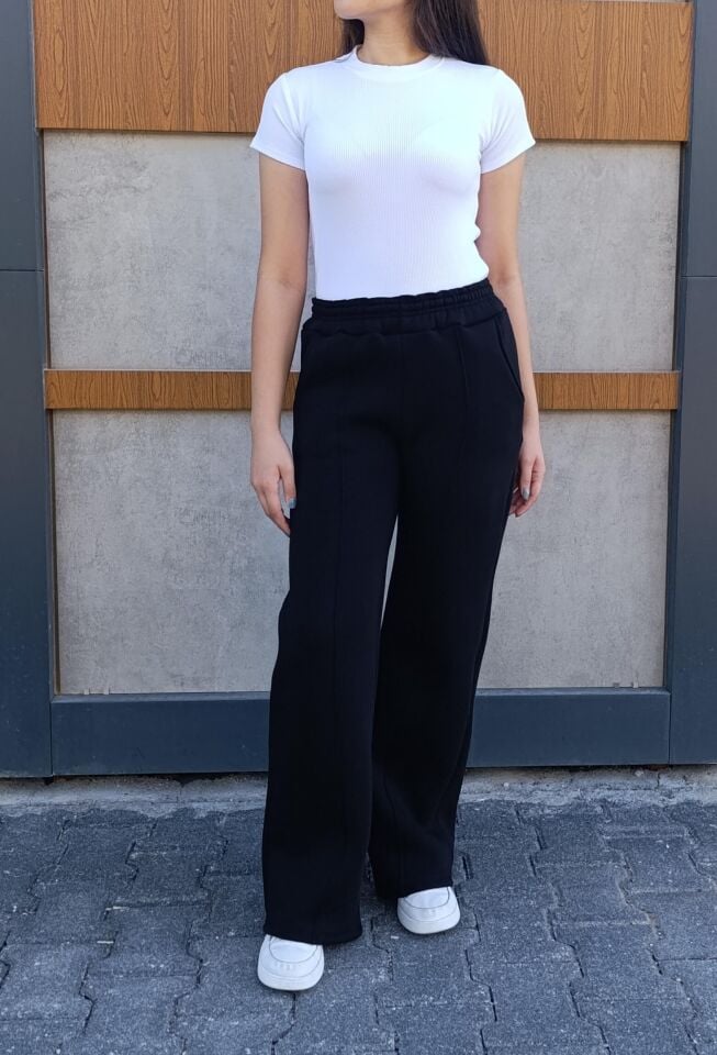 Bol Paça Cepli 3 İplik İçi Polarlı Şardonlu Eşofman Altı