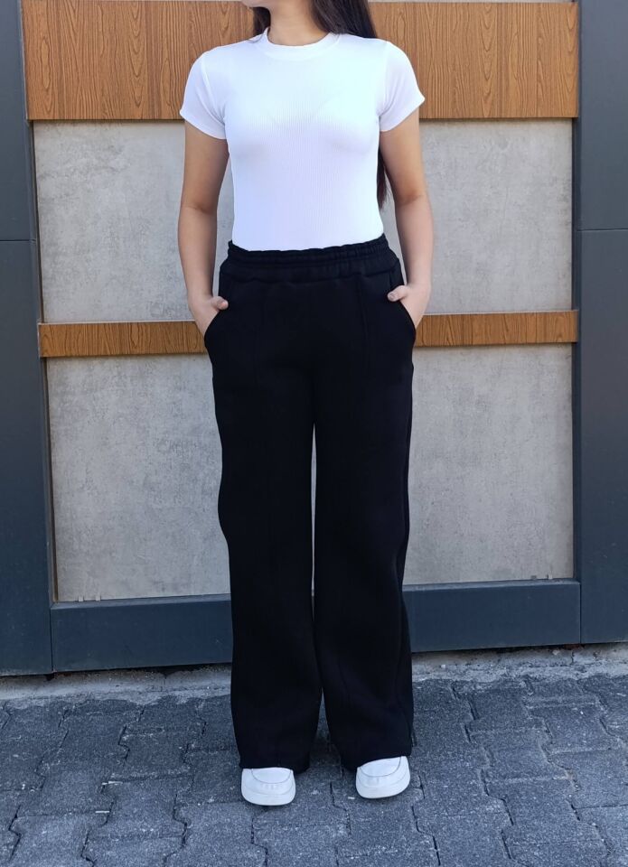 Bol Paça Cepli 3 İplik İçi Polarlı Şardonlu Eşofman Altı