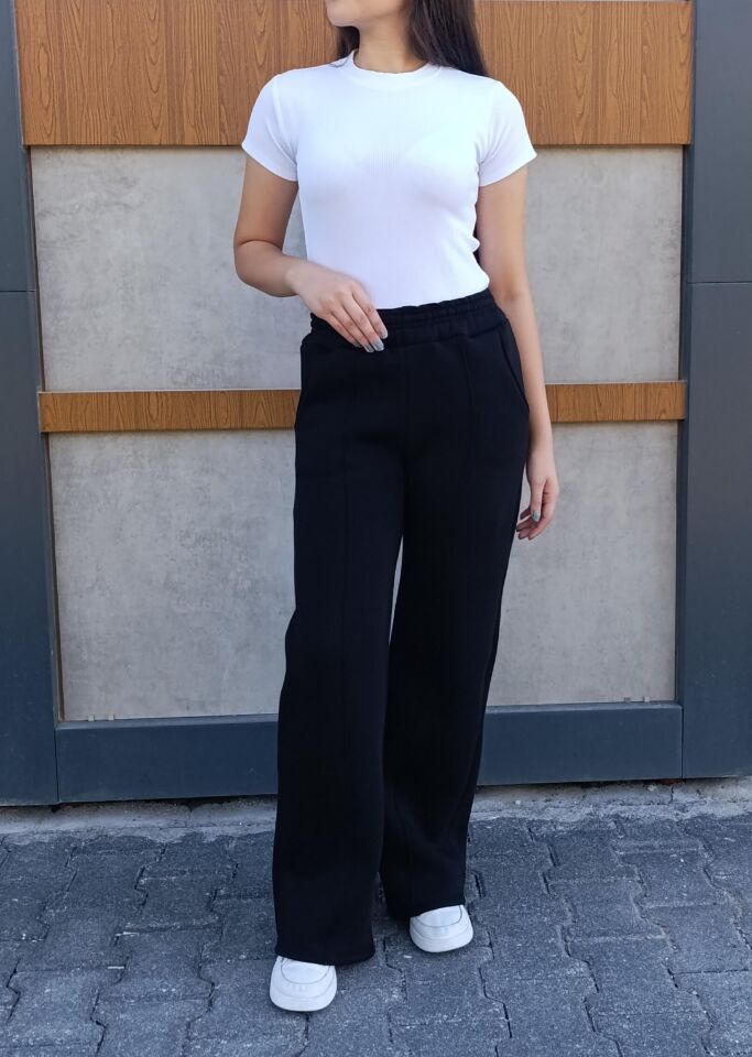 Bol Paça Cepli 3 İplik İçi Polarlı Şardonlu Eşofman Altı