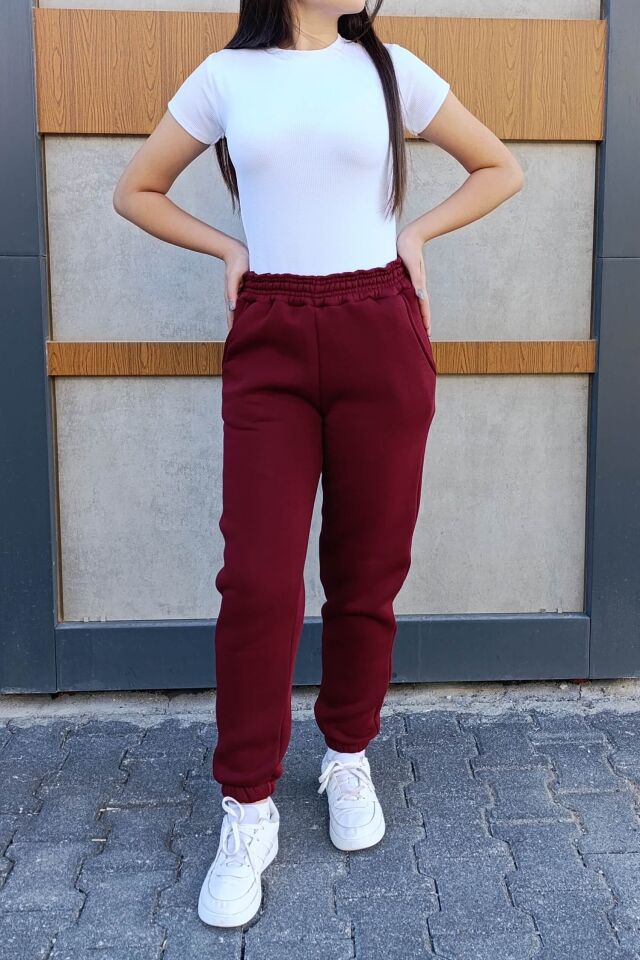 Yüksek Bel Paçası Lastikli 3 iplik Şardonlu Cepli Eşofman Altı