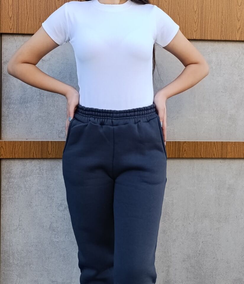 Yüksek Bel Paçası Lastikli 3 iplik Şardonlu Cepli Eşofman Altı