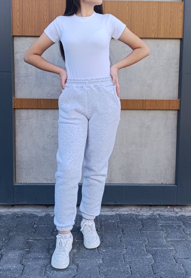 Yüksek Bel Paçası Lastikli 3 iplik Şardonlu Cepli Eşofman Altı