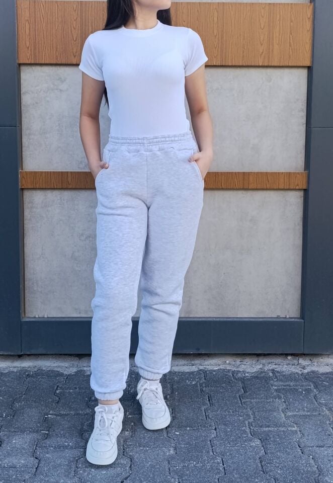 Yüksek Bel Paçası Lastikli 3 iplik Şardonlu Cepli Eşofman Altı