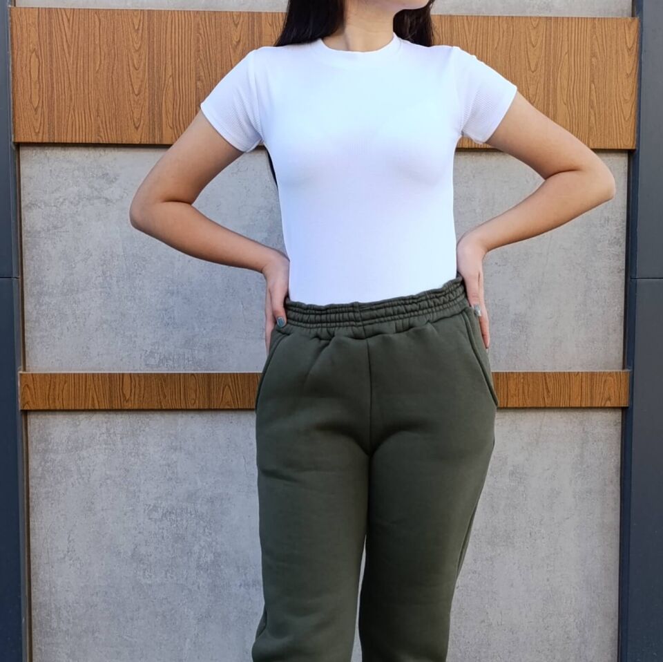 Yüksek Bel Paçası Lastikli 3 iplik Şardonlu Cepli Eşofman Altı