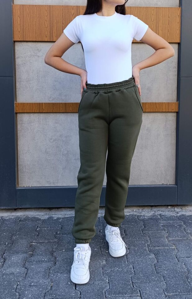 Yüksek Bel Paçası Lastikli 3 iplik Şardonlu Cepli Eşofman Altı