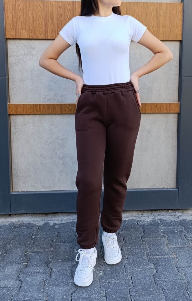 Yüksek Bel Paçası Lastikli 3 iplik Şardonlu Cepli Eşofman Altı