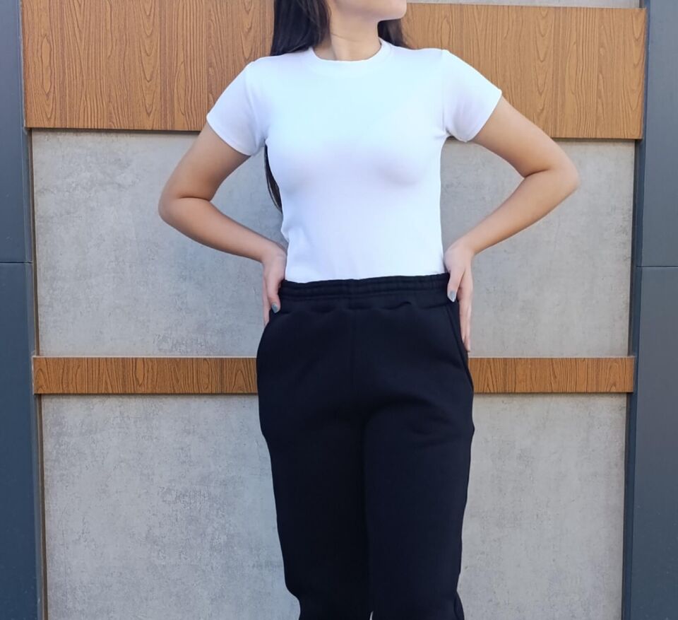 Yüksek Bel Paçası Lastikli 3 iplik Şardonlu Cepli Eşofman Altı