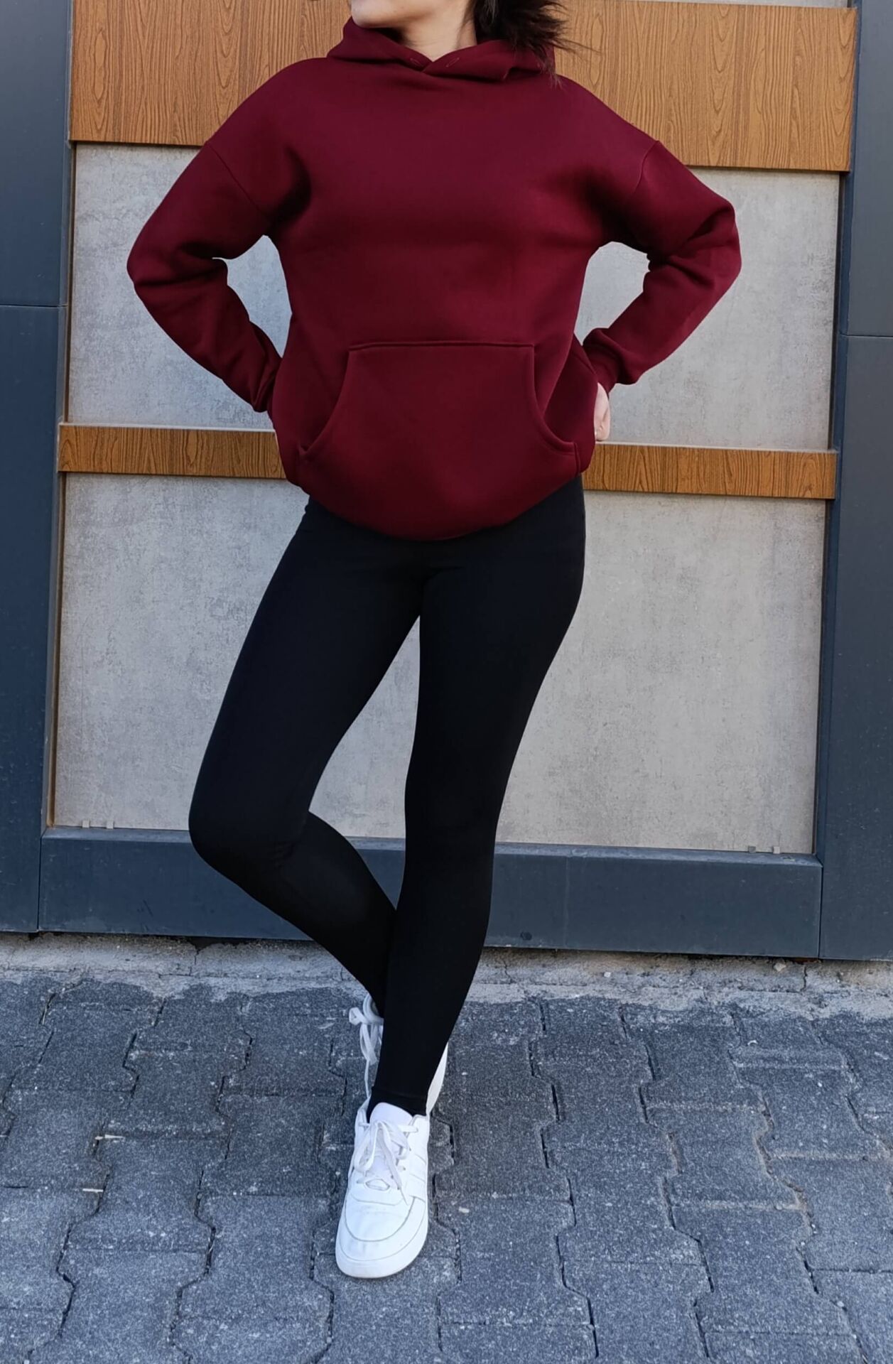 Kapşonlu Kanguru Cep 3 İplik İçi Polarlı Düz Kalın Basic Sweatshirt