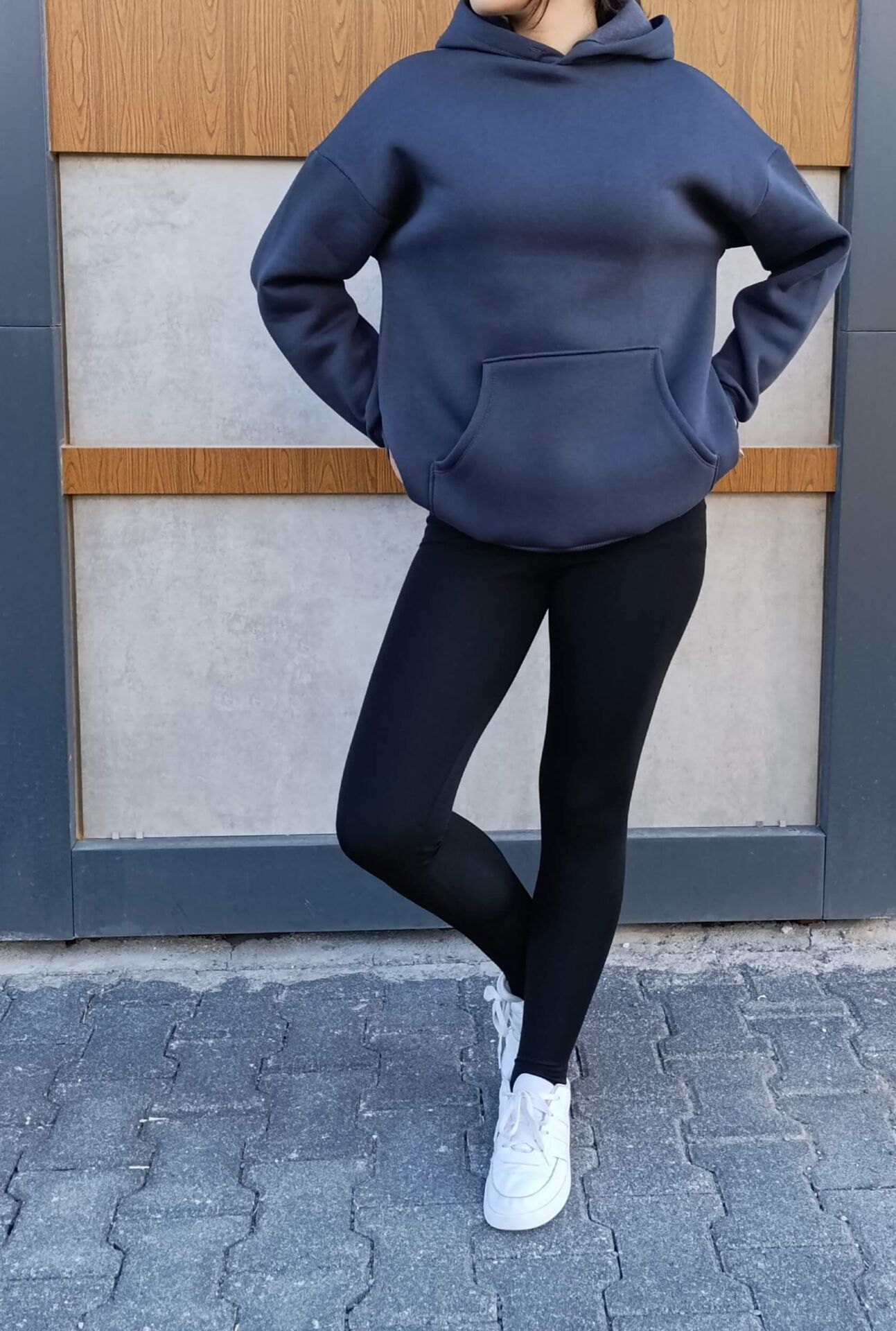 Kapşonlu Kanguru Cep 3 İplik İçi Polarlı Düz Kalın Basic Sweatshirt