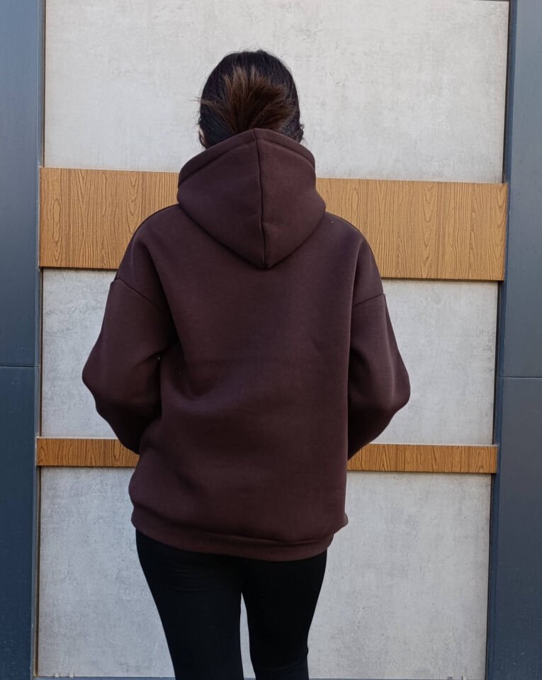Kapşonlu Kanguru Cep 3 İplik İçi Polarlı Düz Kalın Basic Sweatshirt