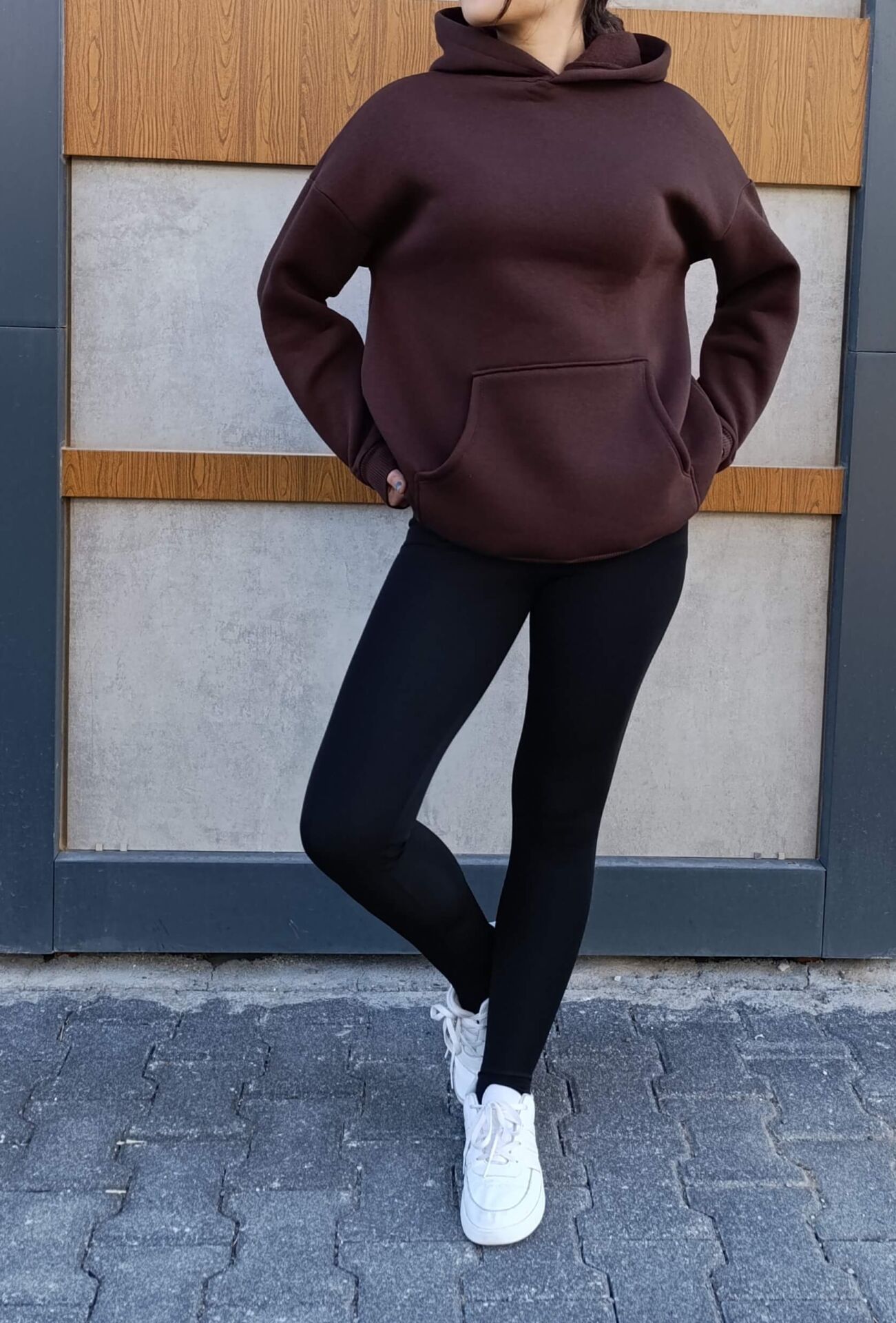 Kapşonlu Kanguru Cep 3 İplik İçi Polarlı Düz Kalın Basic Sweatshirt