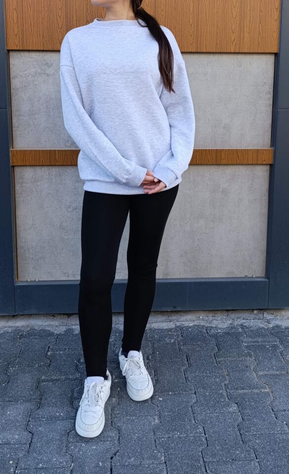 Bisiklet Yaka 3 İplik Şardonlu Basic Kalın Sweatshirt
