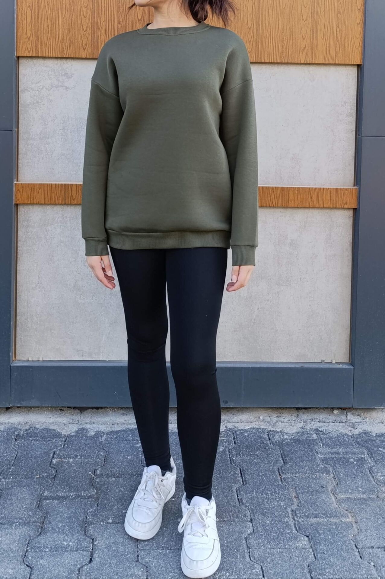 Bisiklet Yaka 3 İplik Şardonlu Basic Kalın Sweatshirt