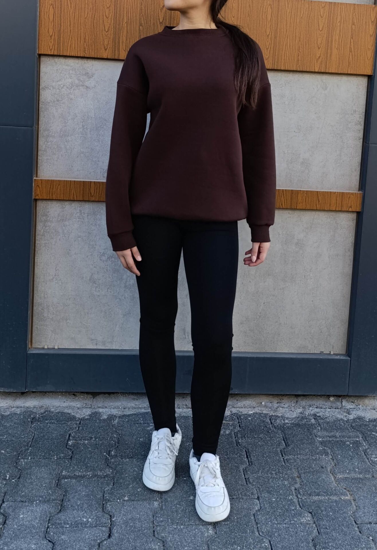 Bisiklet Yaka 3 İplik Şardonlu Basic Kalın Sweatshirt