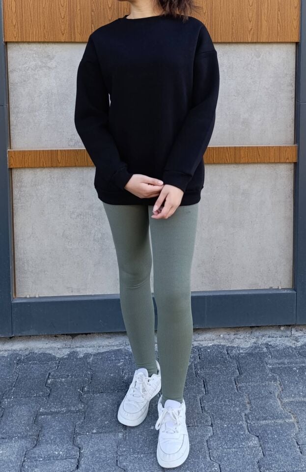 Bisiklet Yaka 3 İplik Şardonlu Basic Kalın Sweatshirt