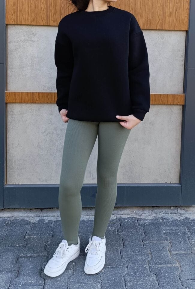 Bisiklet Yaka 3 İplik Şardonlu Basic Kalın Sweatshirt